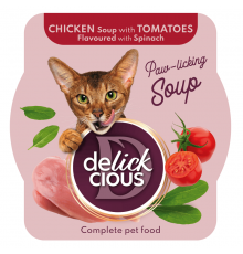 Корм для котов Chicken Soup with Tomatoes Flavoured with Spinach суп из курицы с томатами и добавлением шпината 80 г Delickcious