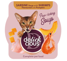 Корм для котов Sardine Soup with Shrimps Flavoured with Pumpkin суп из сардины с креветками и добавлением тыквы 80 г Delickcious