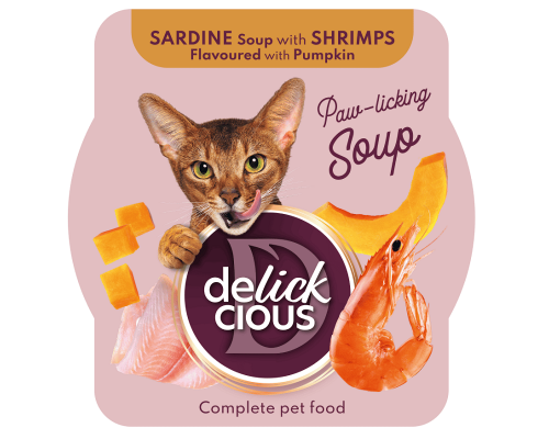 Корм д/кот Деликшес Delickcious суп сардини з креветкою та гарбузом 80г
