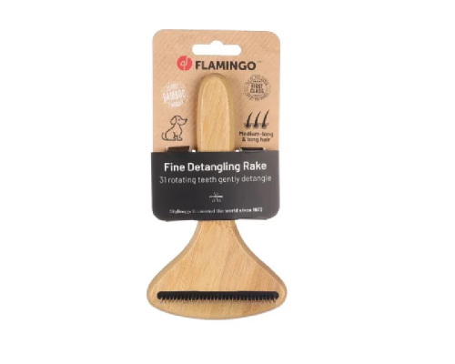Гребінець-граблі Flamingo Bamboo для вичісування підшорстку для собак, 17х10 см 