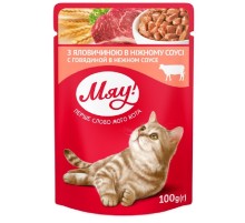 Корм для взрослых котов с говядиной  в нежном соусе 100 г Мяу