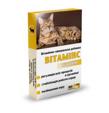 Таблетки для кошек Вітамикс Таурин витаминно-минеральная добавка с таурином  №100 Круг