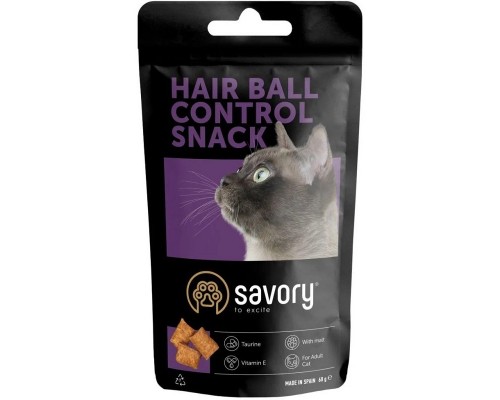 Ласощі для котів подушечки для виведення вовни зі шлунка Snack Hair-ball Control 60 г Сейворі Savory