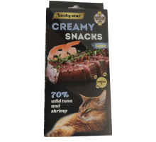 Лакомство для котов Creamy Snacks Tuna нежное пюре тунца и креветки 6 стиков по 10 г Lucky Star