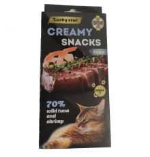 Лакомство для котов Creamy Snacks Tuna нежное пюре тунца и креветки 6 стиков по 10 г Lucky Star