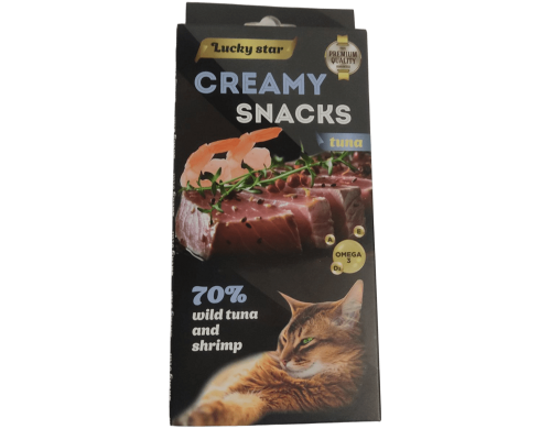 Лакомство для котов Creamy Snacks Tuna нежное пюре тунца и креветки 6 стиков по 10 г Lucky Star