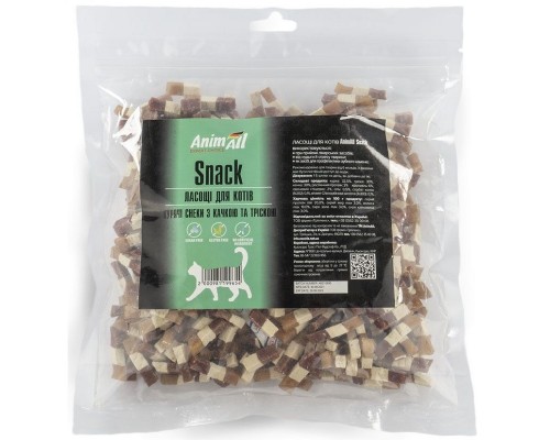 Ласощі для кішок AnimAll Snack курячі снеки з качкою та тріскою 500 г
