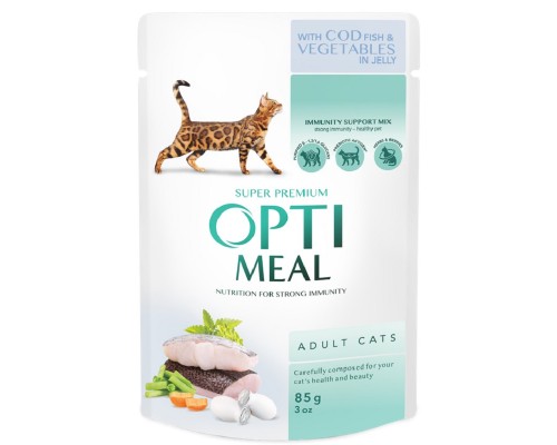 Корм для котов Cod Fish and Vegetable с треской и овощами в желе 85 г Optimeal