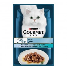 Корм для котов Gourmet Perle Duo с океанической рыбой и тунцом в подливе 85 г Purina