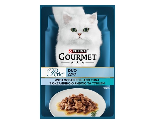Корм для котов Gourmet Perle Duo с океанической рыбой и тунцом в подливе 85 г Purina