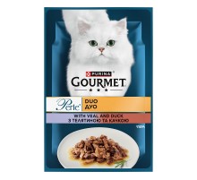 Корм для котов Gourmet Perle Duo с телятиной и уткой в подливе 85 г Purina