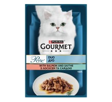 Корм для котов Gourmet Perle Duo лосось и сайда в подливе 85 г Purina