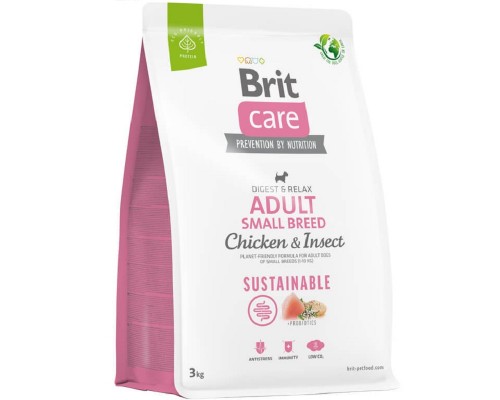 Сухой корм для собак до 10 кг Dog Sustainable Adult Small Breed  с курицей и насекомыми 3 кг Brit Care