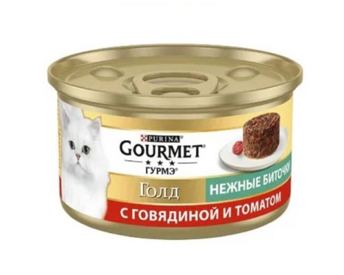 Корм для котов Gourmet Gold нежные биточки с говядиной и томатом 85 г Purina
