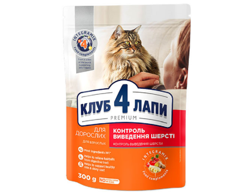 Сухой корм для взрослых котов Adult Cats Hairball Control для выведения шерсти 300 г  Клуб 4 лапы