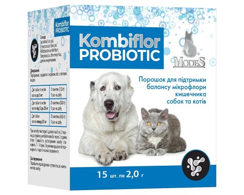 Порошок Modes Kombiflor Probiotic Модес Комбіфлор для підтримки кишечника собак та котів 15шт/2г 