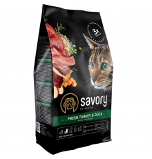 Сухий корм для стерилізованих котів Adult Cat Steril Fresh Turkey and Duck зі свіжого м'яса індички та качки 0,4 кг Savory 