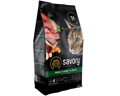 Сухий корм для стерилізованих котів Adult Cat Steril Fresh Turkey and Duck зі свіжого м'яса індички та качки 0,4 кг Savory 