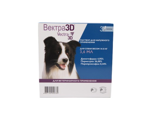 Вектра 3D краплі на холку для собак 10,1-25 кг спот-он 3,6 мл №3 Ceva