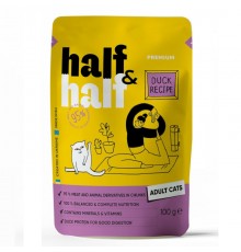 Вологий  корм для дорослих котів Half&Half шматочки з качкою у соусі  пауч 100г