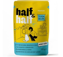 Вологий  корм для дорослих котів Half&Half шматочки з лососем у желе  пауч 100г