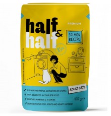 Вологий  корм для дорослих котів Half&Half шматочки з лососем у желе  пауч 100г