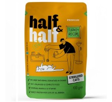 Корм для для стерилизованных кошек Half and Half кусочки с индейкой в желе 100 г Half&Half