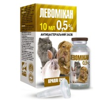 Капли глазные для собак и кошек Левомикан 0,5% антибактериальное средство 10 мл O.L.KAR
