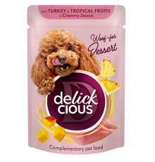 Корм д/соб Делікшес Delickcious пауч індичка та тропічні фрукти ввершковому соусі 80г