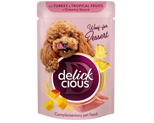 Корм д/соб Делікшес Delickcious пауч індичка та тропічні фрукти ввершковому соусі 80г