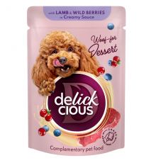 Корм для собак Lamb & Wild Berries in Creamy Sauce с ягнятиной и лесными ягодами в сливочном соусе 80 г Delickcious