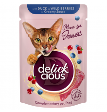 Корм для котов Duck & Wild Berries in Creamy Sauce с уткой и лесными ягодами в сливочном соусе 80 г Delickcious