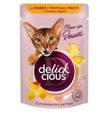 Корм для котов Rabbit & Tropical Fruits in Creamy Sauce хлопья с кроликом и тропическими фруктами в сливочном соусе 80 г Delickcious