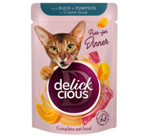 Корм для котов Duck & Pumpkin in Cream Soup полоски с уткой и тыквой в крем-супе 85 г Delickcious