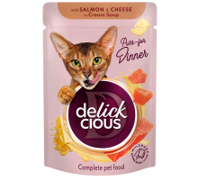 Корм для котов Salmon & Cheese in Cream Soup полоски с лососем и сыром в крем-супе 85 г Delickcious