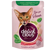 Корм д/кот Деликшес Delickcious пауч качка з куриним філе та шпинатом в соусі 85г