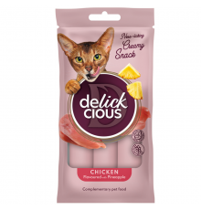 Лакомство для котов Chicken Flavoured with Pineapple кремовое лакомство курица с добавлением ананаса 4 шт*15 г Delickcious