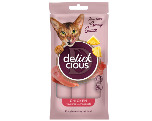Ласощі д /кот Деликшес Delickcious крем-снек курка та ананас 4шт.