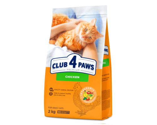 Сухий корм для дорослих котів Premium Adult Cats Chicken з куркою 2кг Клуб 4 лапи