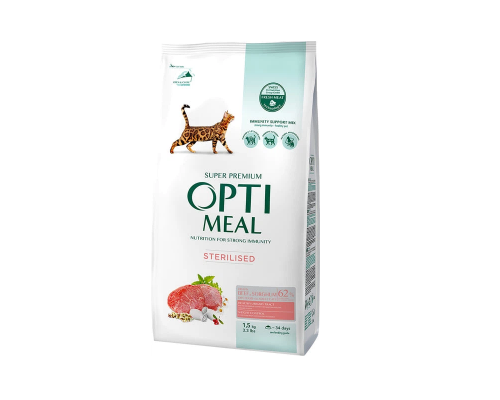 Сухий корм для стерилізованих котів Adult Cat Sterilised Beef and Sorghum з яловичиною та сорго 1,5 кг Optimeal