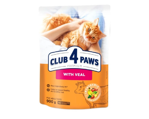 Сухий корм для котів Adult Cats Veal з телятиною 900 г Клуб 4 лапи