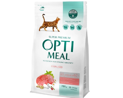 Сухий корм для стерилізованих котів Adult Cat Sterilised Beef and Sorghum з яловичиною та сорго 700 г Optimeal