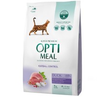 Сухой корм для котов Adult Cat Duck Hairball Control с уткой для выведения шерсти 4 кг Optimeal