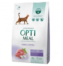 Сухой корм для котов Adult Cat Duck Hairball Control с уткой для выведения шерсти 4 кг Optimeal