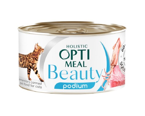 Вологий корм смугастий тунець у соусі з кільцями кальмарів 70 г Optimeal Beauty Podium