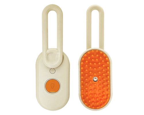Паровая щетка массажер с ручкой Steamy Brush E-W3317 для вычесывания собак и кошек с паровым распылителем бело-молочная Китай