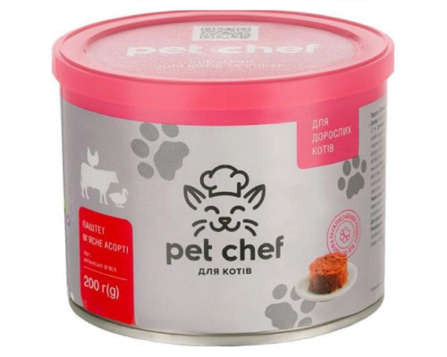 Корм мясное ассорти для взрослых котов паштет 200 г Pet Chef