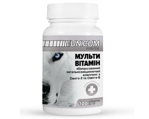 Вітаміни Унікум преміум UNICUM premium для собак мультивітамін 100 таблеток 100 г