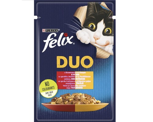 Корм для котов Felix Fantastic Duo с говядиной и птицей в желе 85 г Purina