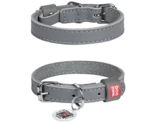 Ошейник для собак Waudog classic натуральная кожа Ш 12 мм Д 19-25 см серый Collar